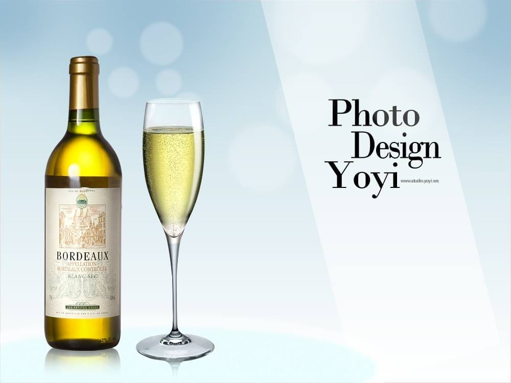 白葡萄酒或香檳商業攝影 - 強調氣泡與酒瓶質感，適用酒商網拍主圖，台北