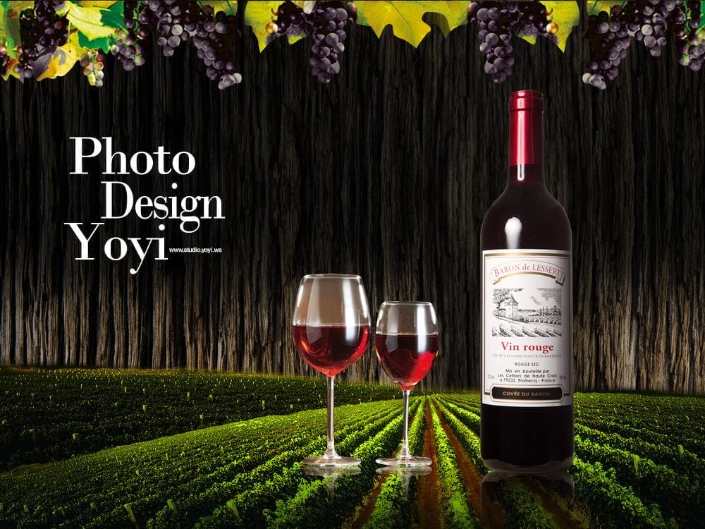 紅葡萄酒形象照 - 葡萄酒莊情境合成棚拍，適用型錄或廣告，高雄商業攝影