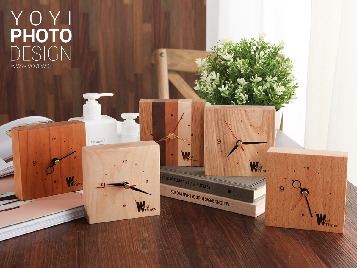 文創商品攝影與藝術品拍攝 - 琉璃工藝、原木手作與明志科大實例 | 優奕數位 56 原木時鐘情境攝影,居家生活風格與天然木紋質感