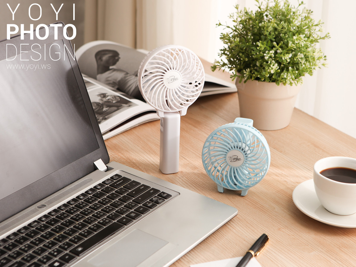 雙全電子桌面小風扇攝影，辦公室夏日清涼小物情境照