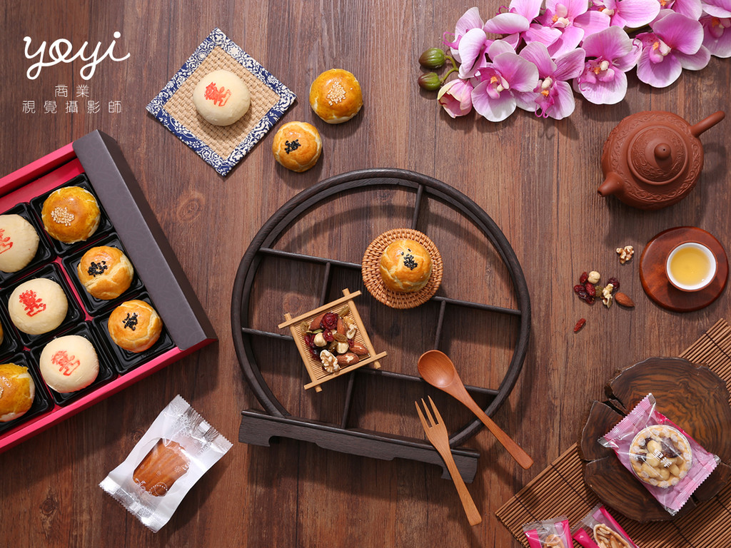 美食商品攝影｜傳統綠豆椪、中秋月餅禮盒與精緻糕點切面特寫攝影 1