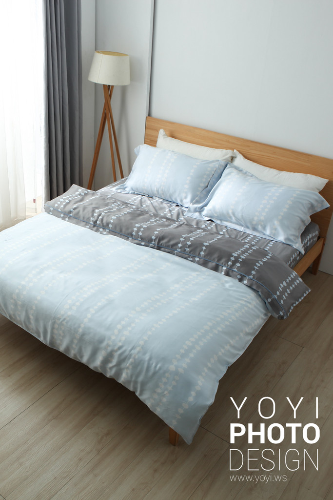 寢具商品攝影｜清爽色系印花床包組與自然採光居家風格攝影 5