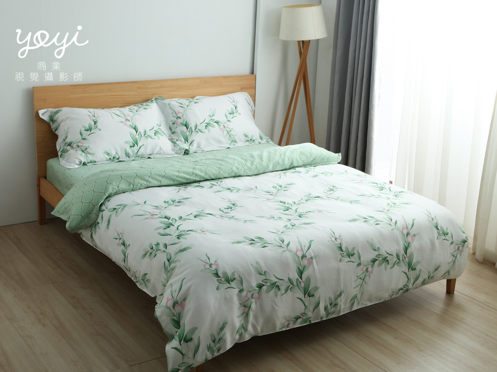 寢具商品攝影｜清爽色系印花床包組與自然採光居家風格攝影 7