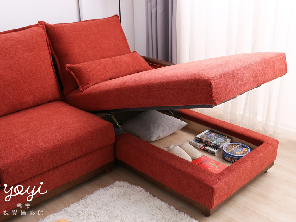 家具商品攝影｜現代風鮮紅 L 型布沙發與客廳空間美學攝影 45