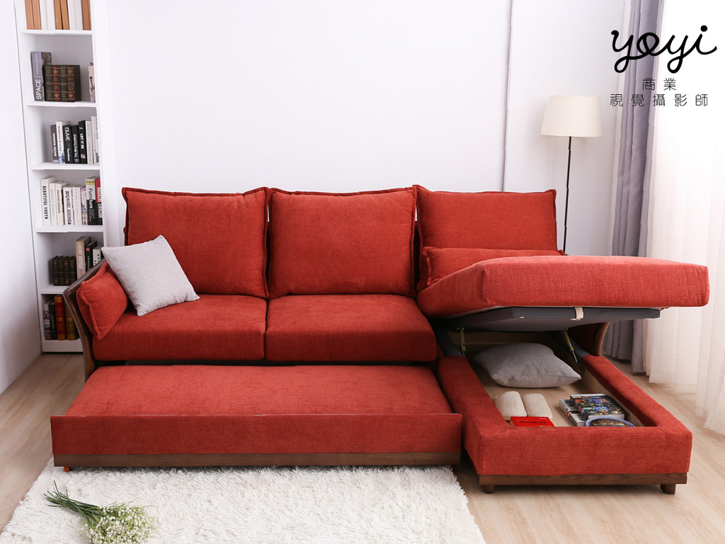 家具商品攝影｜現代風鮮紅 L 型布沙發與客廳空間美學攝影 47
