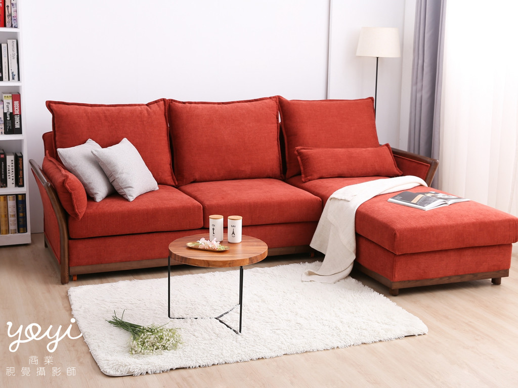 家具商品攝影｜現代風鮮紅 L 型布沙發與客廳空間美學攝影 67