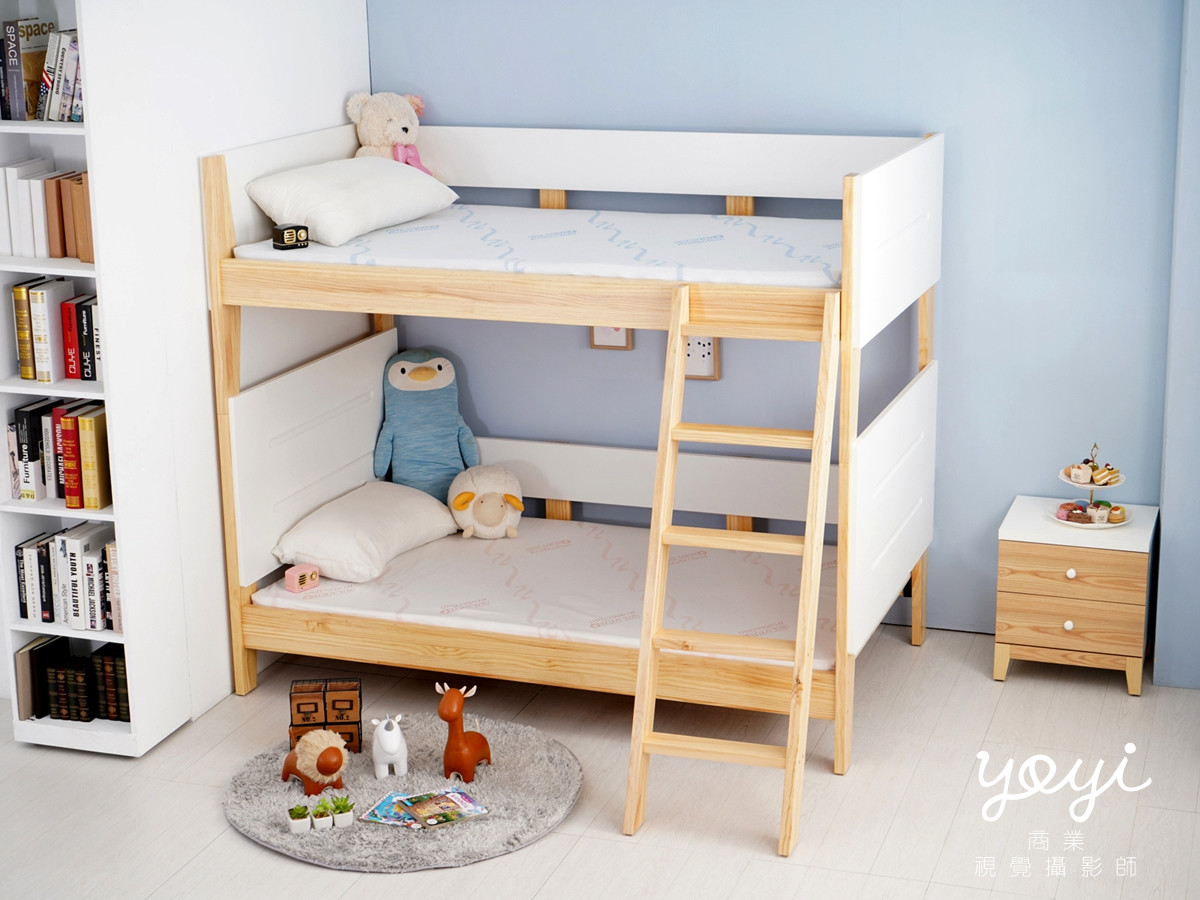 家具商品攝影｜金優德白色木質兒童雙層床架與溫馨臥室空間攝影 1