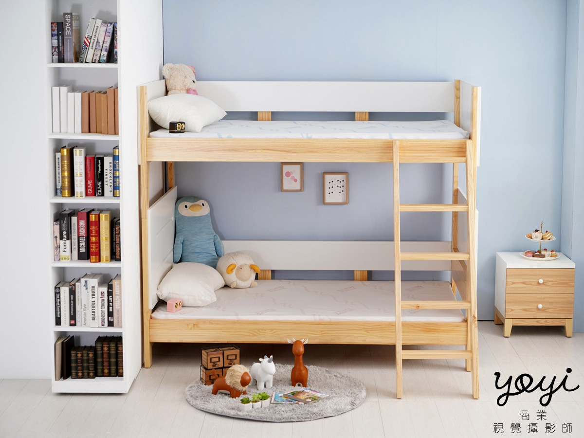 家具商品攝影｜金優德白色木質兒童雙層床架與溫馨臥室空間攝影 3