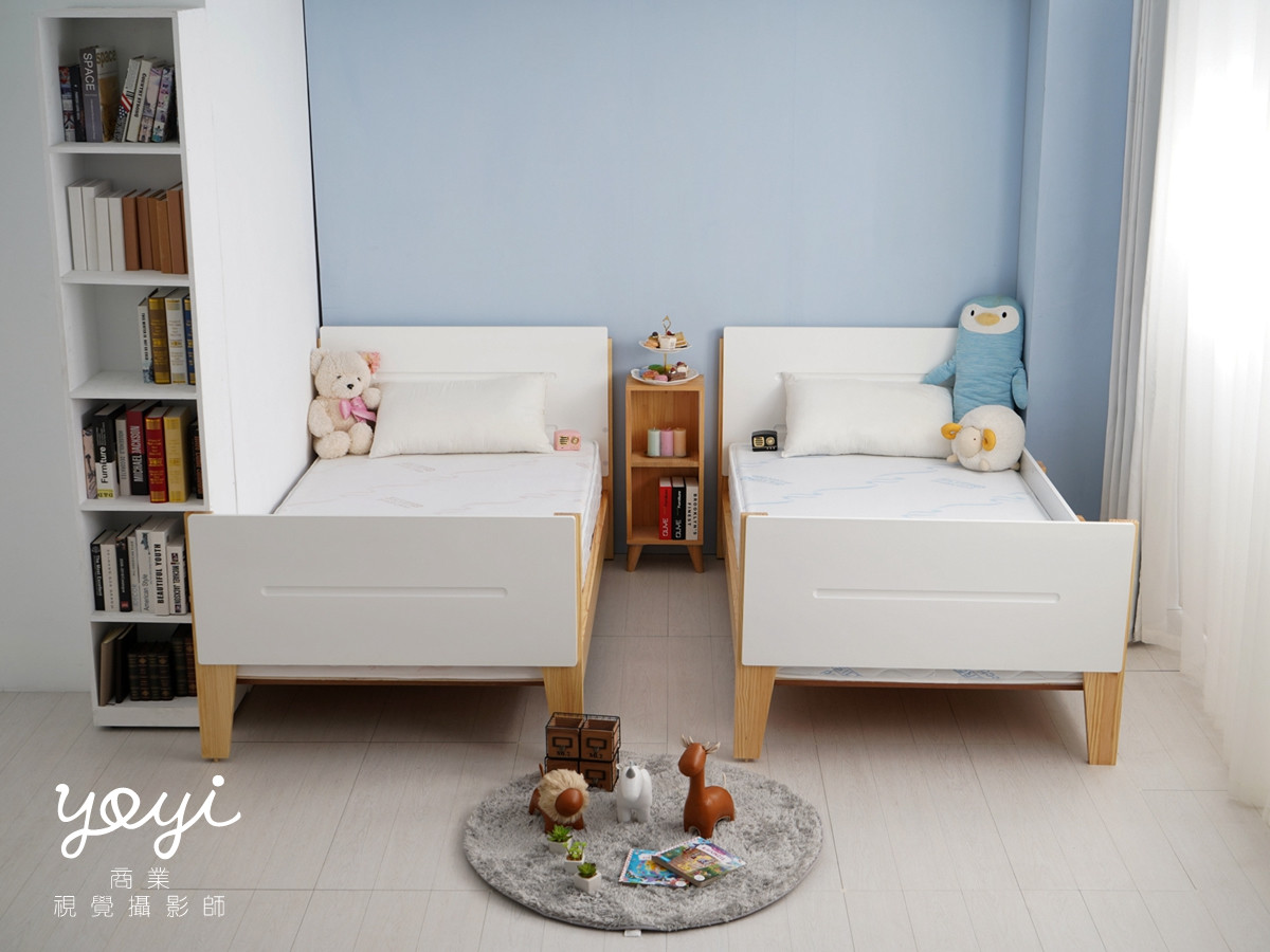 家具商品攝影｜金優德白色木質兒童雙層床架與溫馨臥室空間攝影 9