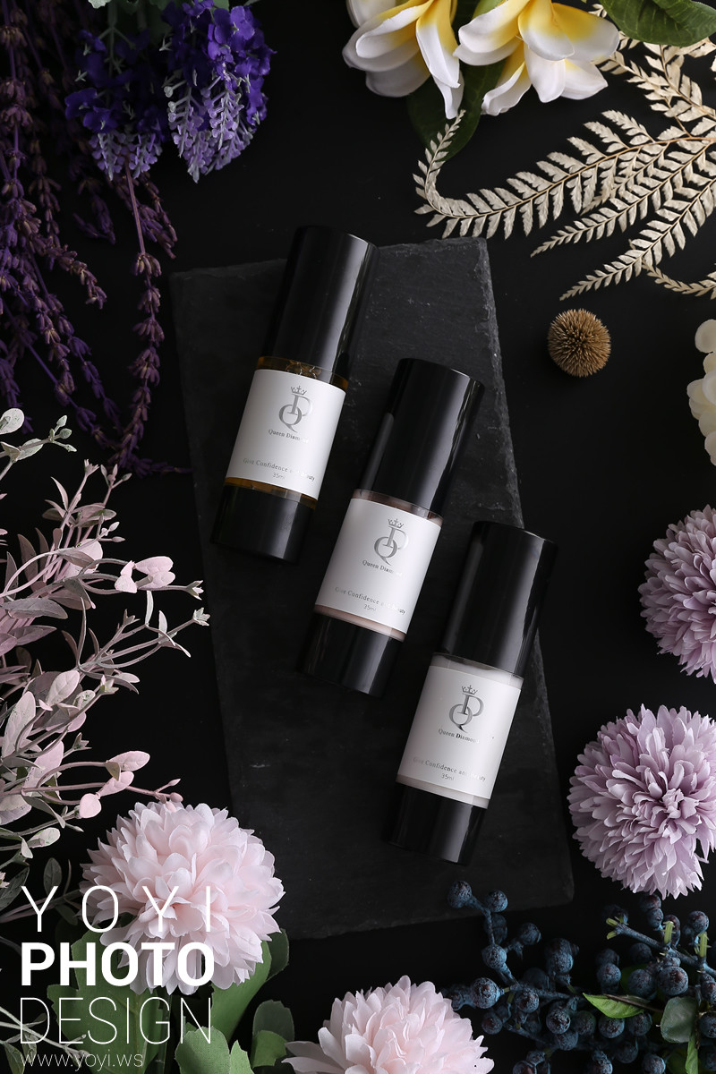 美妝保養品攝影｜質感深色精華液與紫色乾燥花美感視覺攝影 19