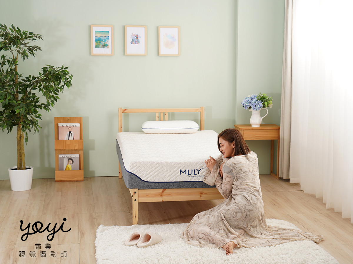 床墊商品攝影｜機能性支撐床墊與模特兒居家舒壓情境攝影 5