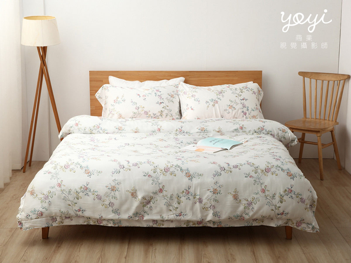 寢具商品攝影｜白藍配色簡約風格雙人床包組居家情境攝影 3