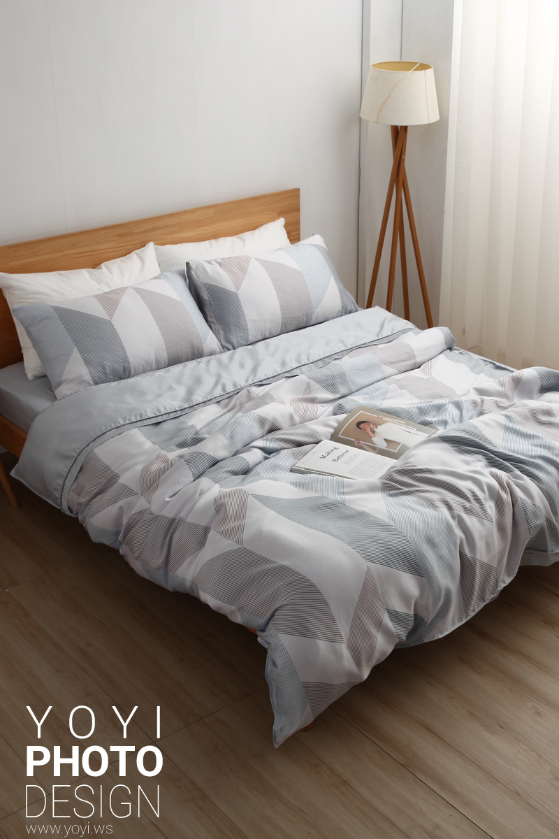 寢具商品攝影｜白藍配色簡約風格雙人床包組居家情境攝影 87