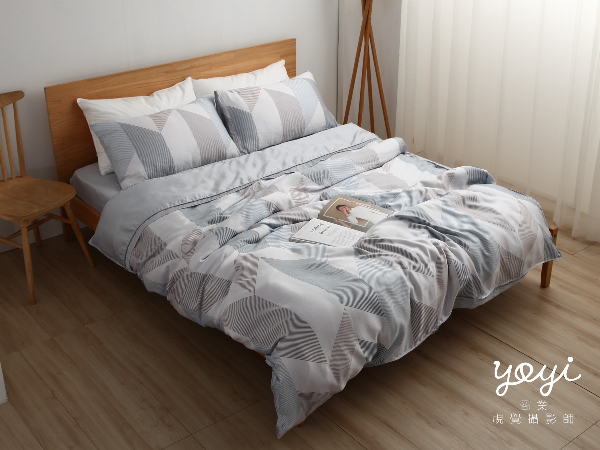 寢具商品攝影｜白藍配色簡約風格雙人床包組居家情境攝影 103