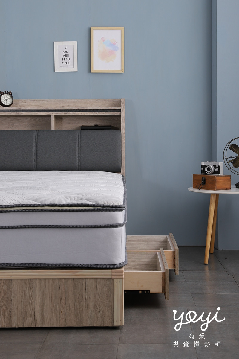 床墊商品攝影｜現代風灰色布質床架與機能床墊居家情境攝影 11