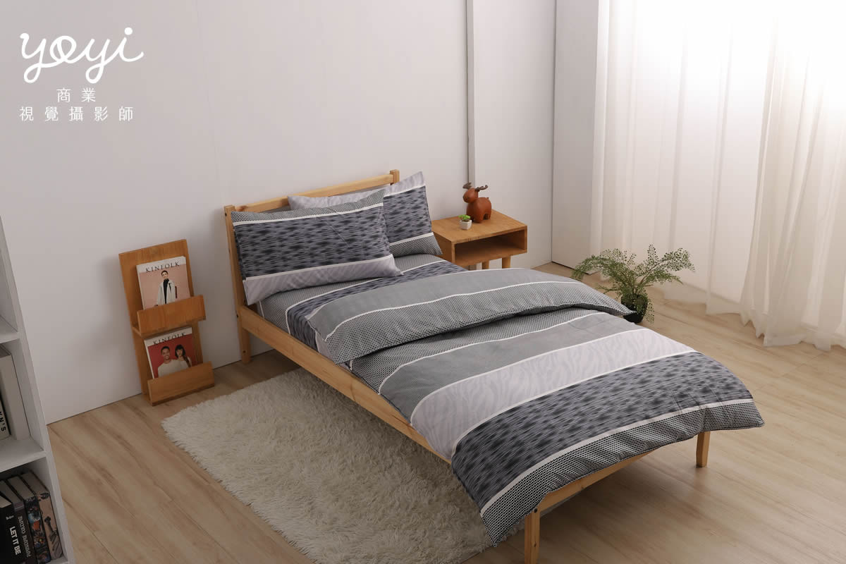 寢具商品攝影｜灰白質感碎花雙人床包組居家風格攝影 3