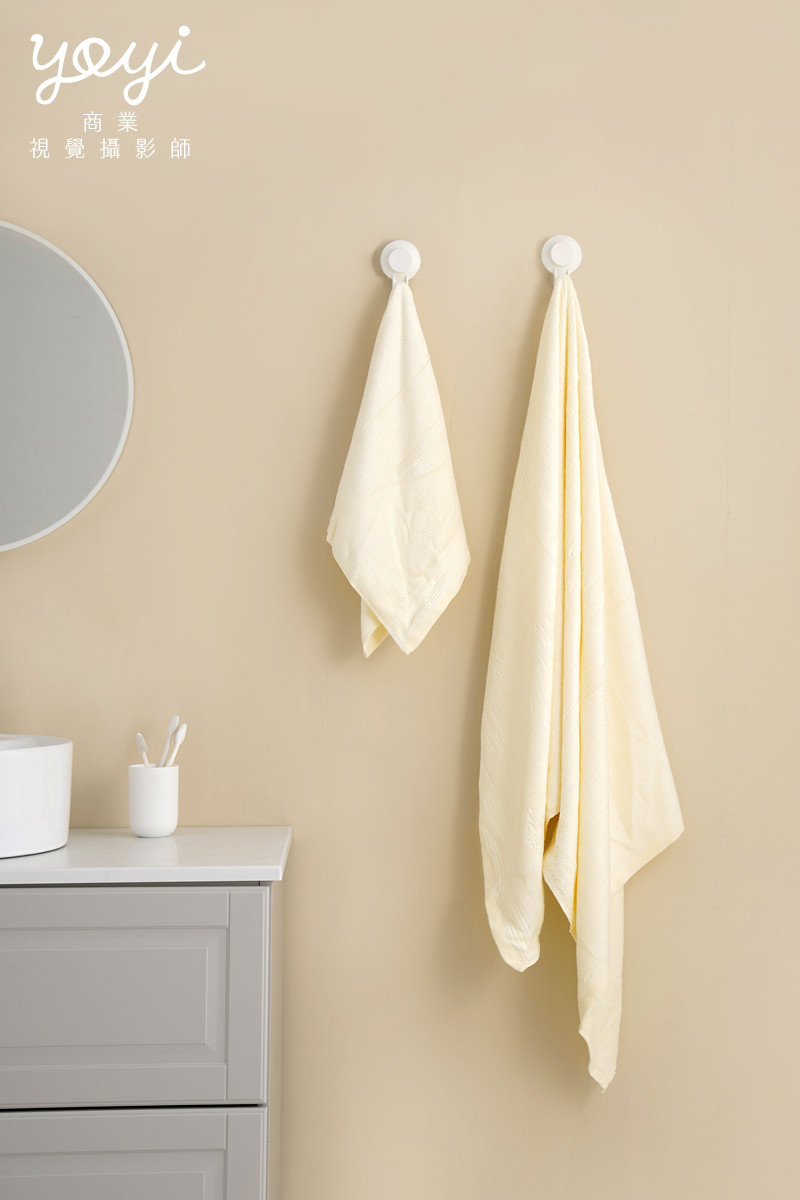 毛巾商品攝影｜粉嫩色系柔軟浴巾組合與居家生活美學情境攝影 1