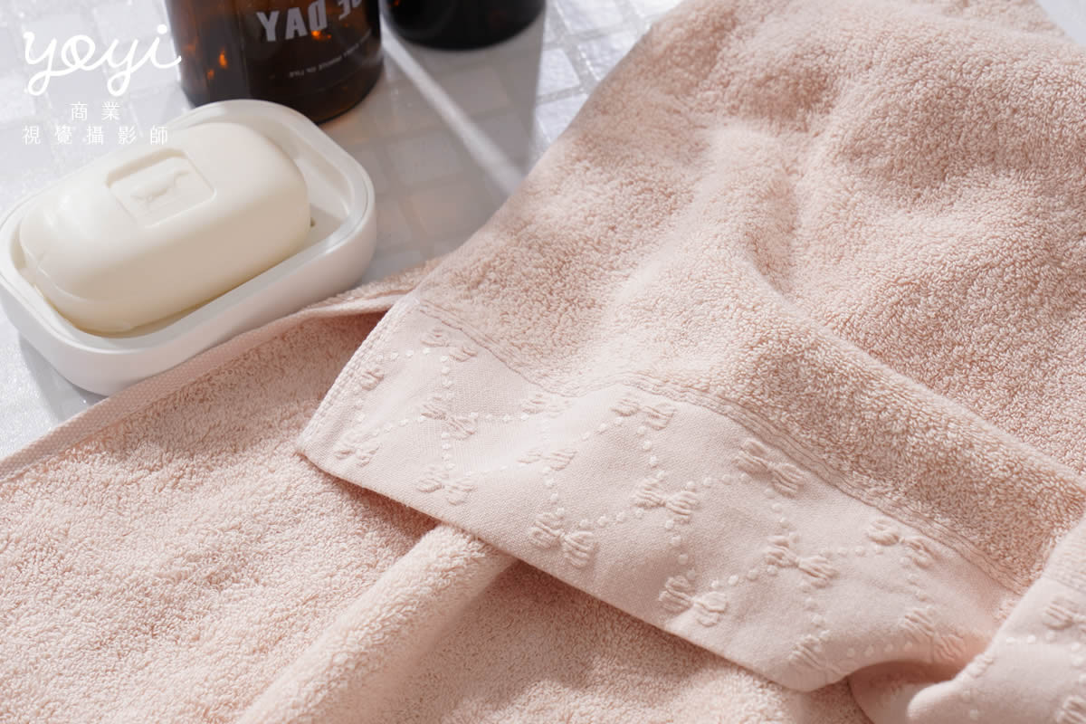 毛巾商品攝影｜粉嫩色系柔軟浴巾組合與居家生活美學情境攝影 23