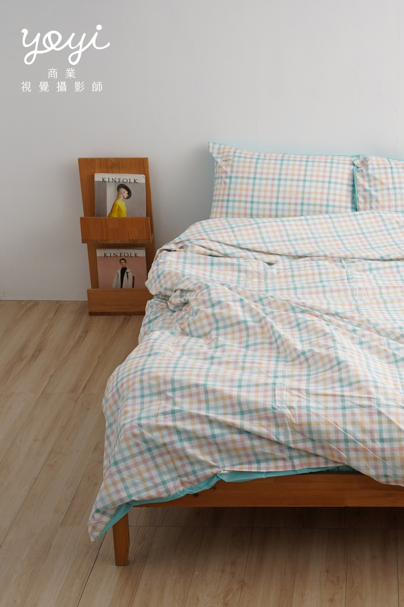 寢具商品攝影｜馬來西亞品牌藍白格紋雙人床包居家情境攝影 7