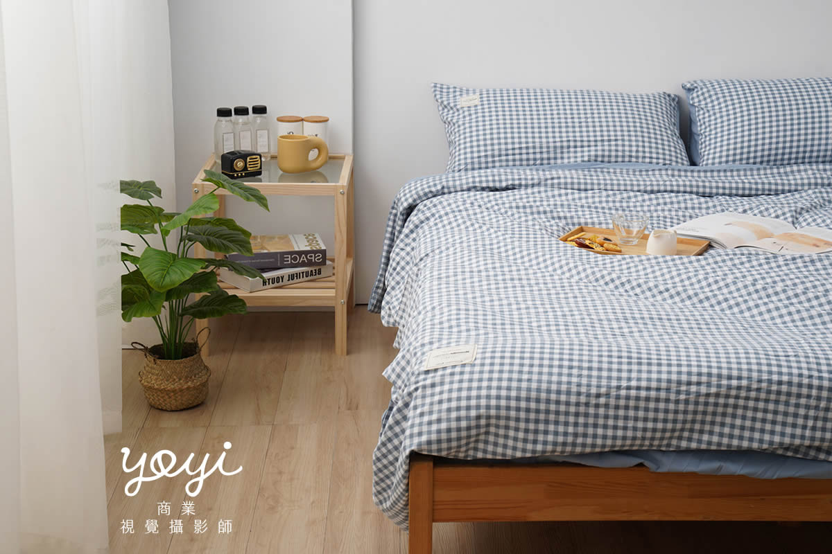 寢具商品攝影｜馬來西亞品牌藍白格紋雙人床包居家情境攝影 11