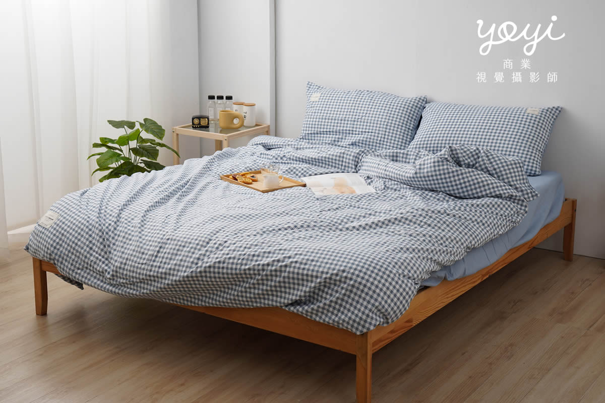 寢具商品攝影｜馬來西亞品牌藍白格紋雙人床包居家情境攝影 25