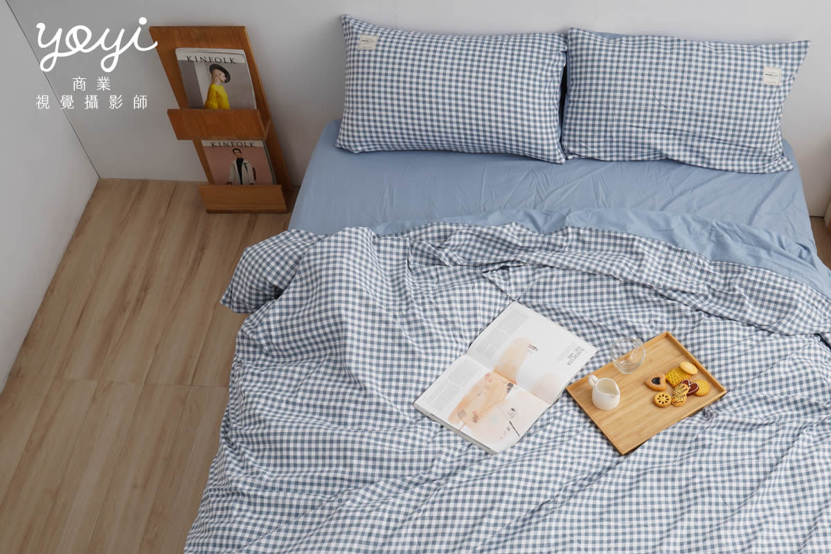 寢具商品攝影｜馬來西亞品牌藍白格紋雙人床包居家情境攝影 31