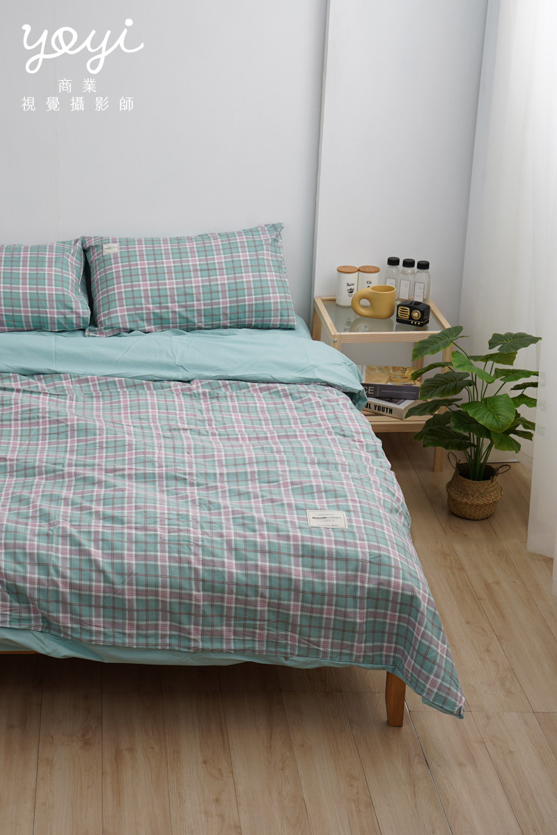 寢具商品攝影｜馬來西亞品牌藍白格紋雙人床包居家情境攝影 33