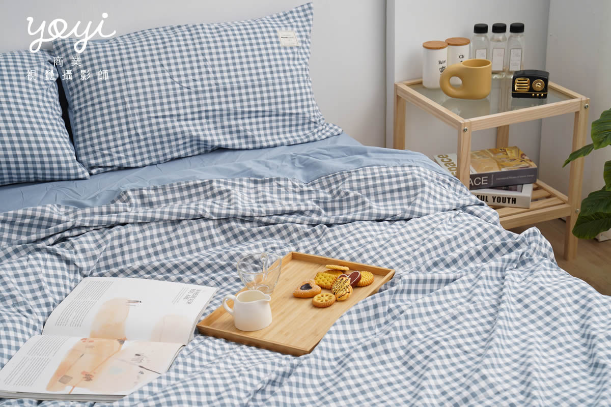 寢具商品攝影｜馬來西亞品牌藍白格紋雙人床包居家情境攝影 35