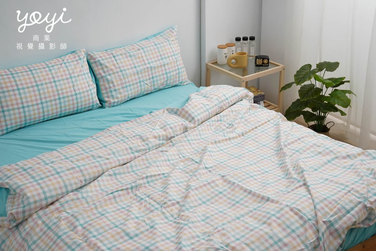 寢具商品攝影｜馬來西亞品牌藍白格紋雙人床包居家情境攝影 49