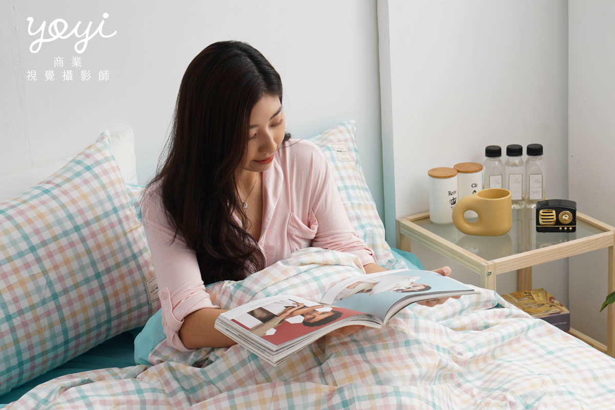 寢具商品攝影｜馬來西亞品牌藍白格紋雙人床包居家情境攝影 53