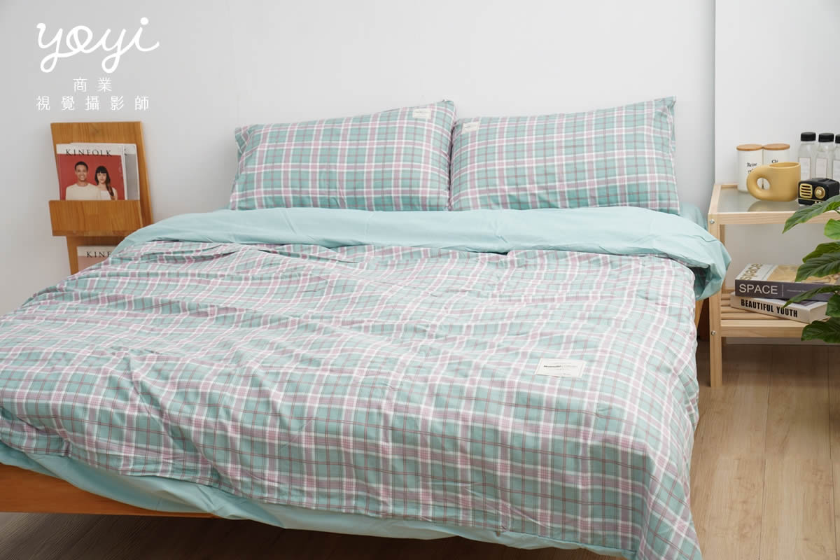 寢具商品攝影｜馬來西亞品牌藍白格紋雙人床包居家情境攝影 65