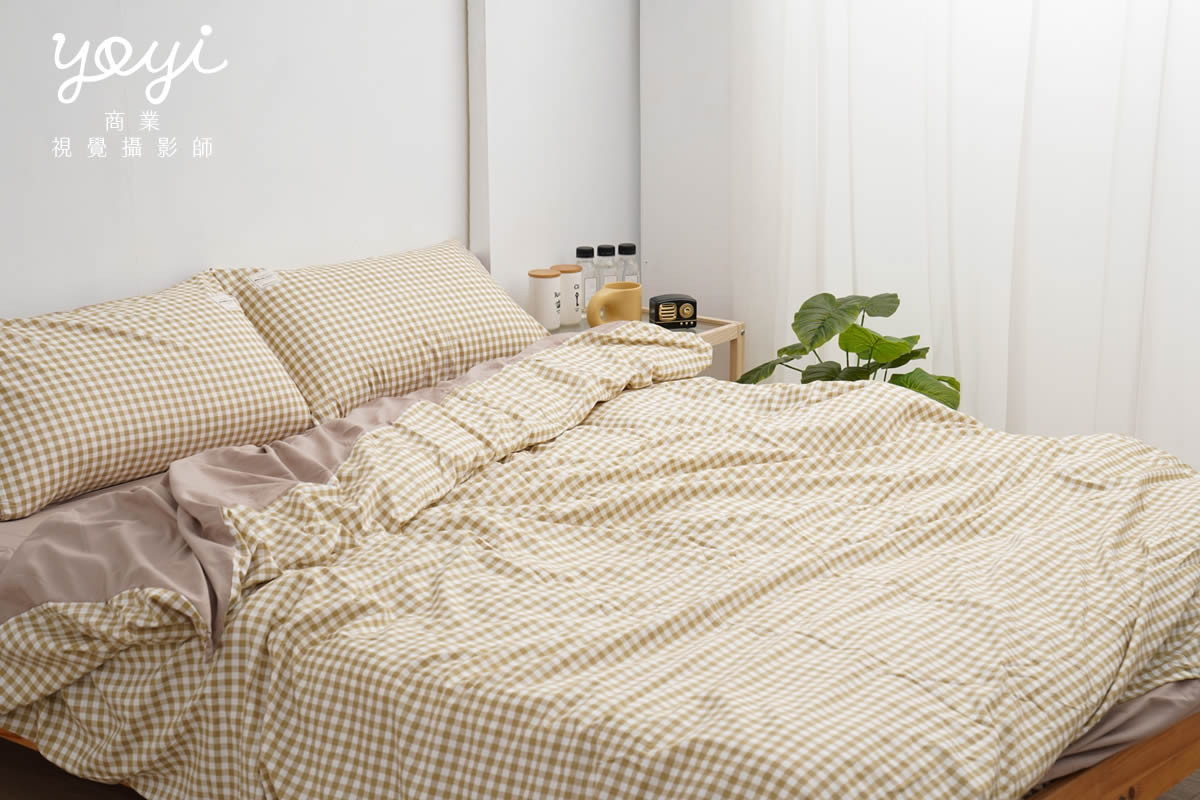 寢具商品攝影｜馬來西亞品牌藍白格紋雙人床包居家情境攝影 79