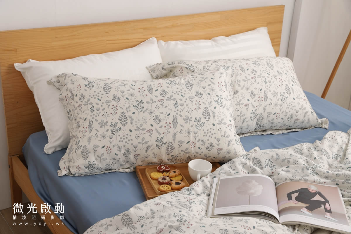 寢具商品攝影｜粉色系碎花圖騰雙人床包組居家風格攝影 7