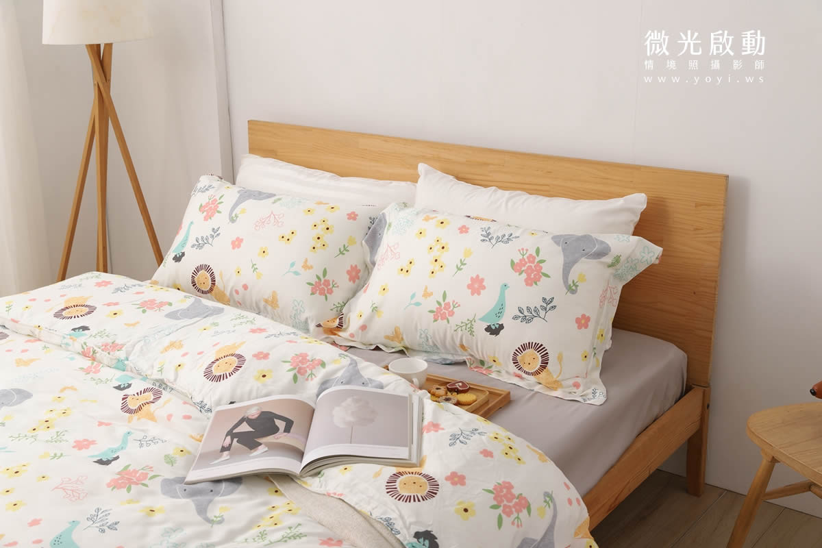 寢具商品攝影｜粉色系碎花圖騰雙人床包組居家風格攝影 9