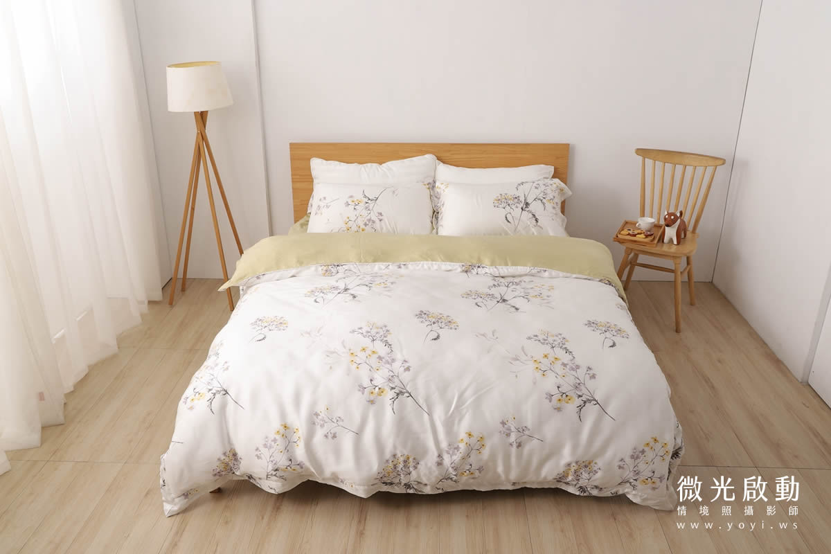 寢具商品攝影｜粉色系碎花圖騰雙人床包組居家風格攝影 11