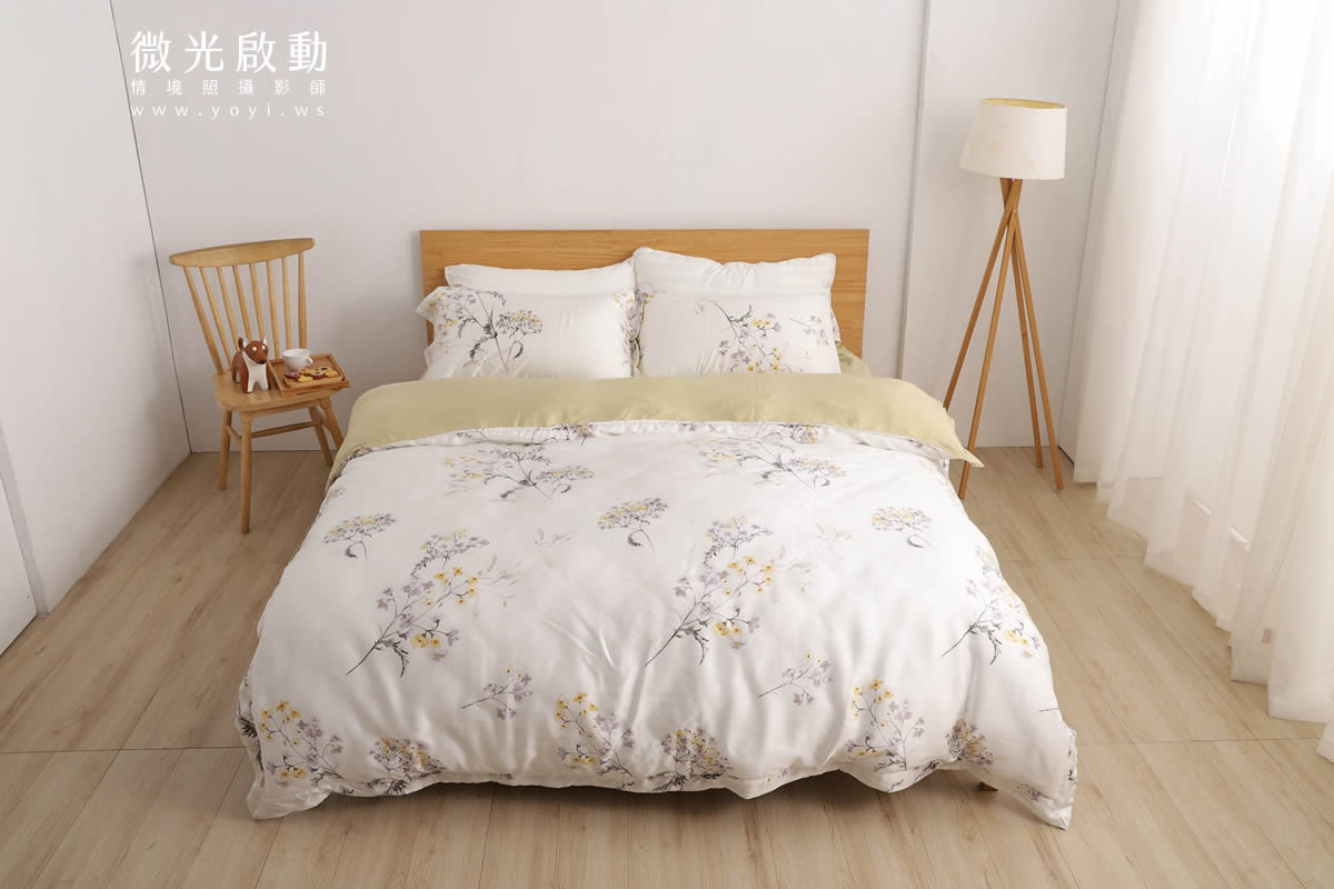 寢具商品攝影｜粉色系碎花圖騰雙人床包組居家風格攝影 13