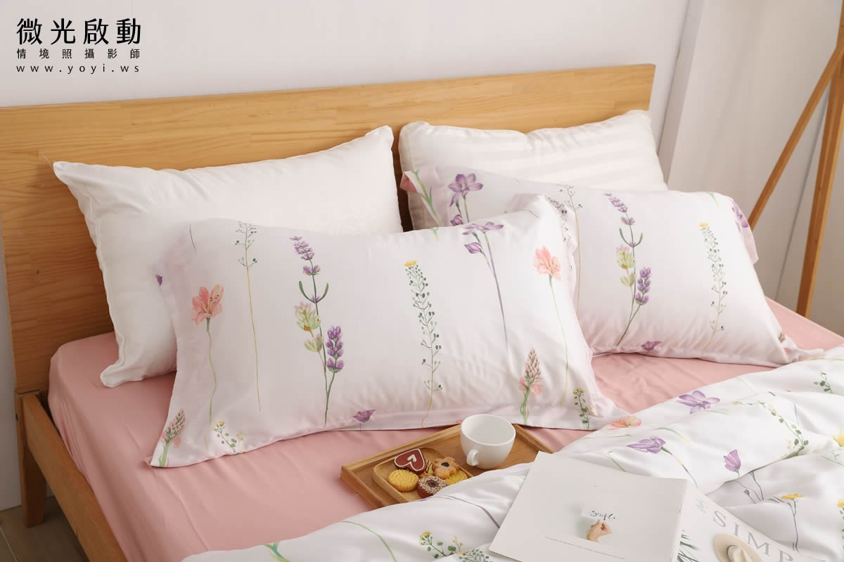 寢具商品攝影｜粉色系碎花圖騰雙人床包組居家風格攝影 17