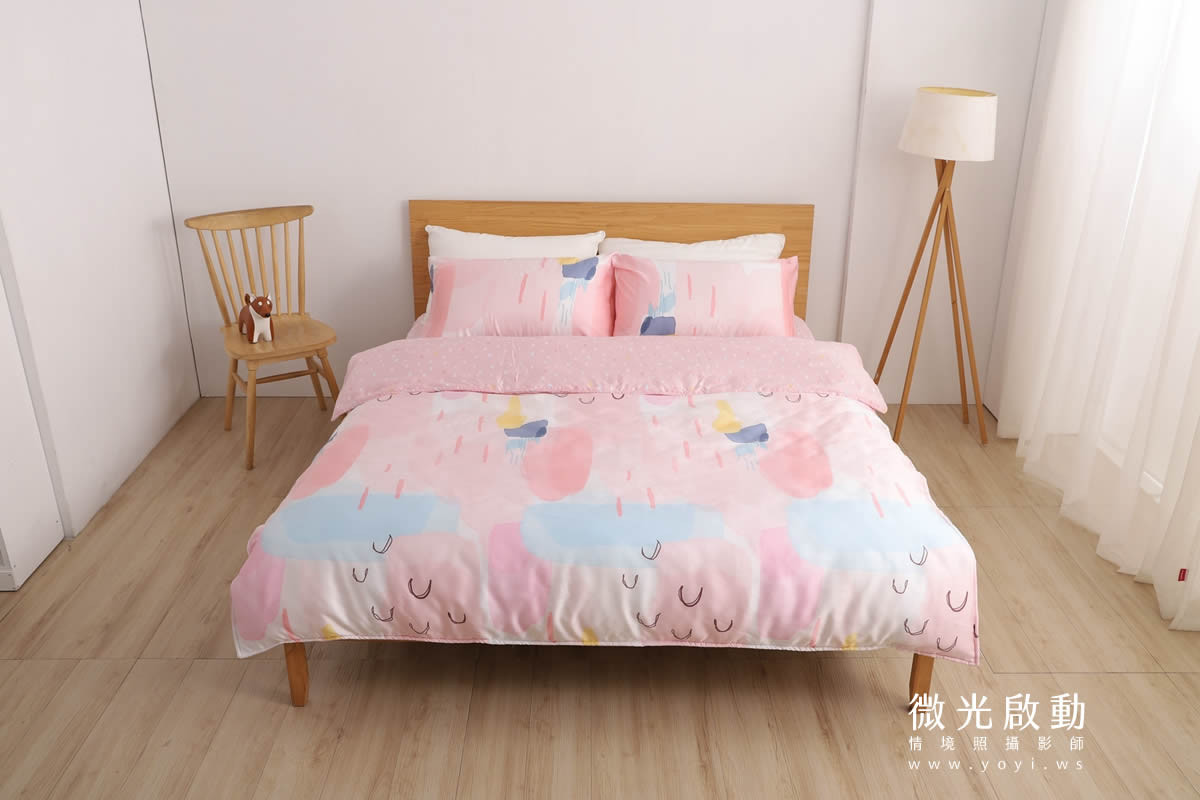 寢具商品攝影｜粉色系碎花圖騰雙人床包組居家風格攝影 29