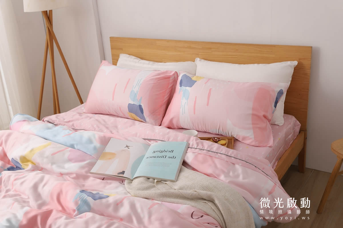 寢具商品攝影｜粉色系碎花圖騰雙人床包組居家風格攝影 31