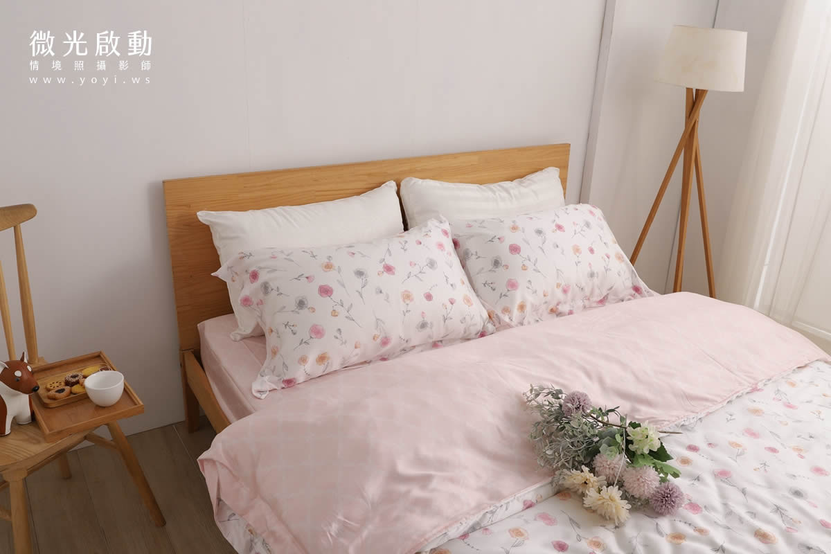 寢具商品攝影｜粉色系碎花圖騰雙人床包組居家風格攝影 47