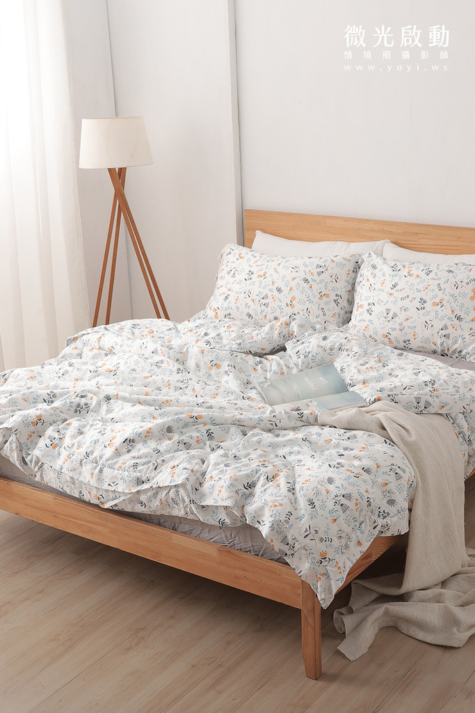 寢具商品攝影｜愛利斯灰調質感碎花雙人床包情境攝影｜愛利斯 1