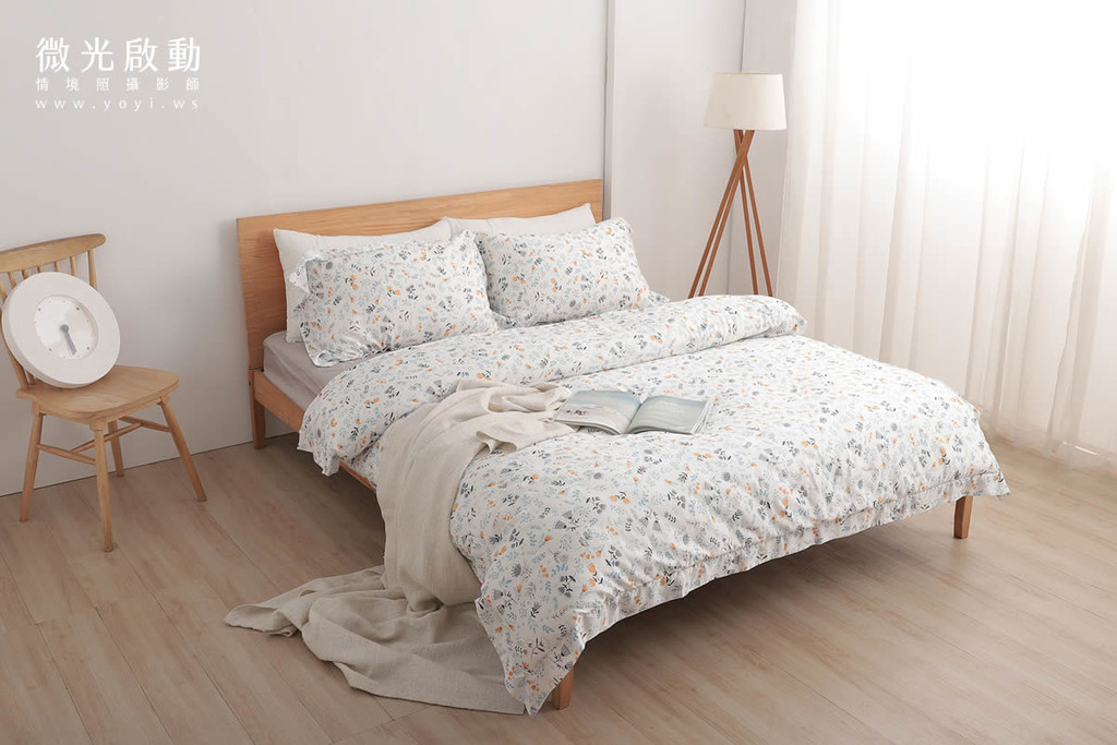 寢具商品攝影｜愛利斯灰調質感碎花雙人床包情境攝影｜愛利斯 3
