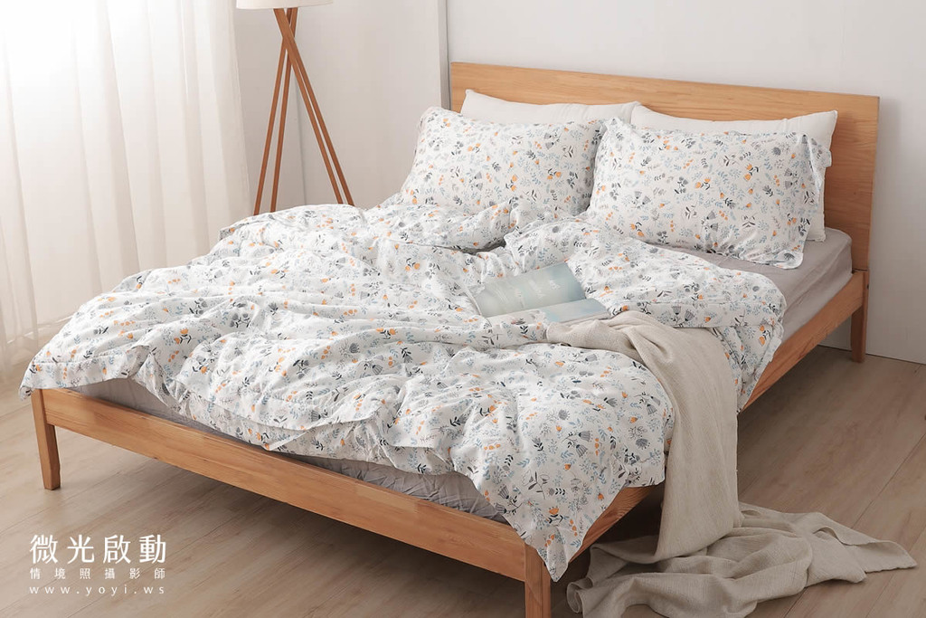 寢具商品攝影｜愛利斯灰調質感碎花雙人床包情境攝影｜愛利斯 5