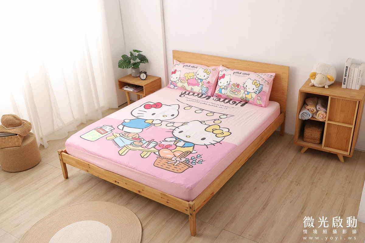 卡通聯名寢具攝影｜Hello Kitty與熊大童趣圖騰床包情境攝影｜ 11