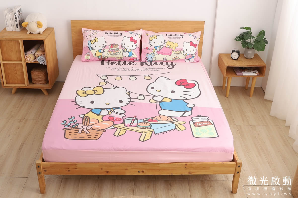 卡通聯名寢具攝影｜Hello Kitty與熊大童趣圖騰床包情境攝影｜ 13