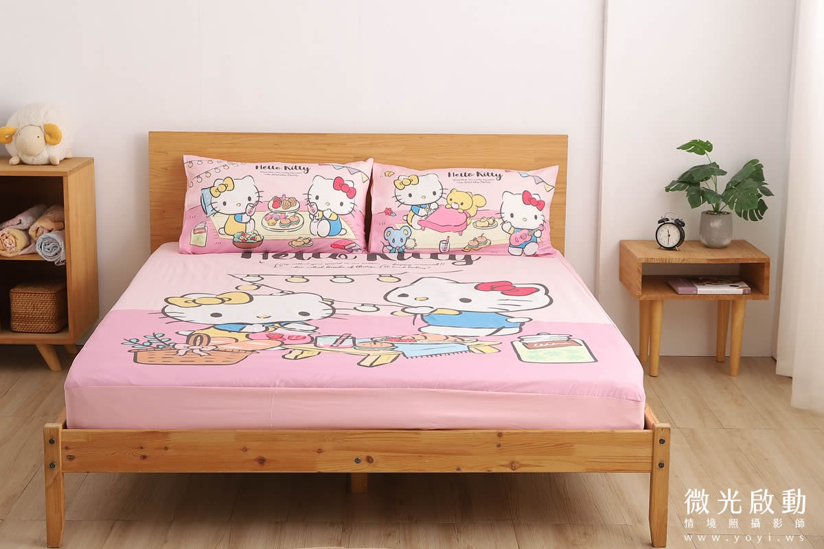 卡通聯名寢具攝影｜Hello Kitty與熊大童趣圖騰床包情境攝影｜ 15