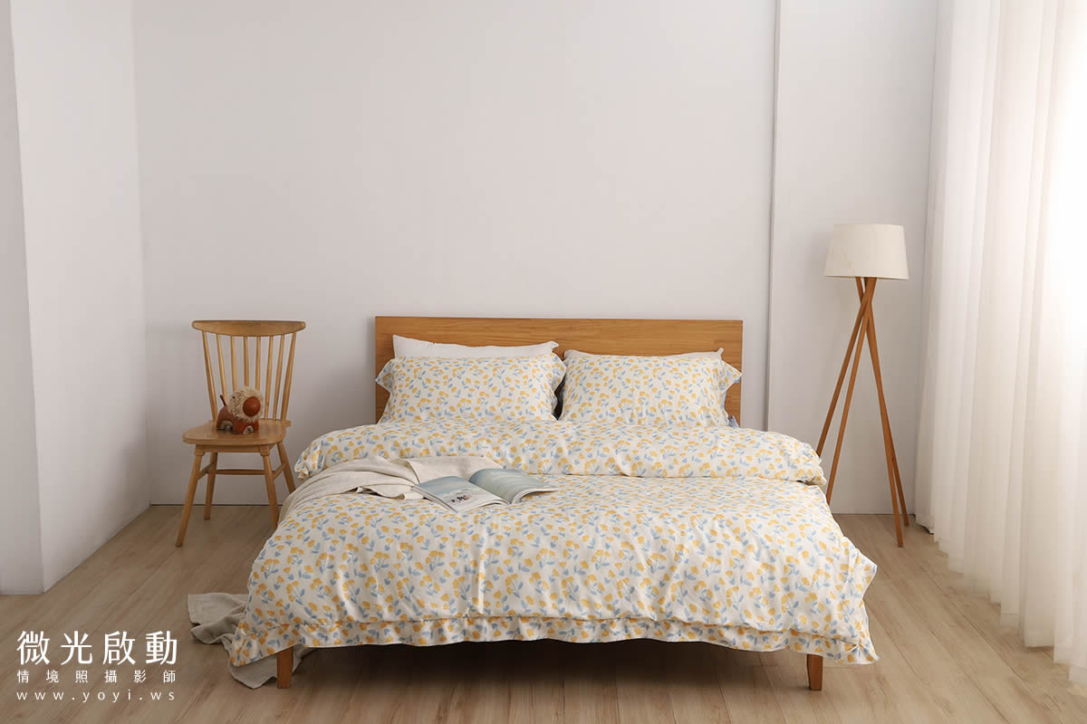 寢具商品攝影｜簡約米色調雙人床包極簡風情境攝影 7