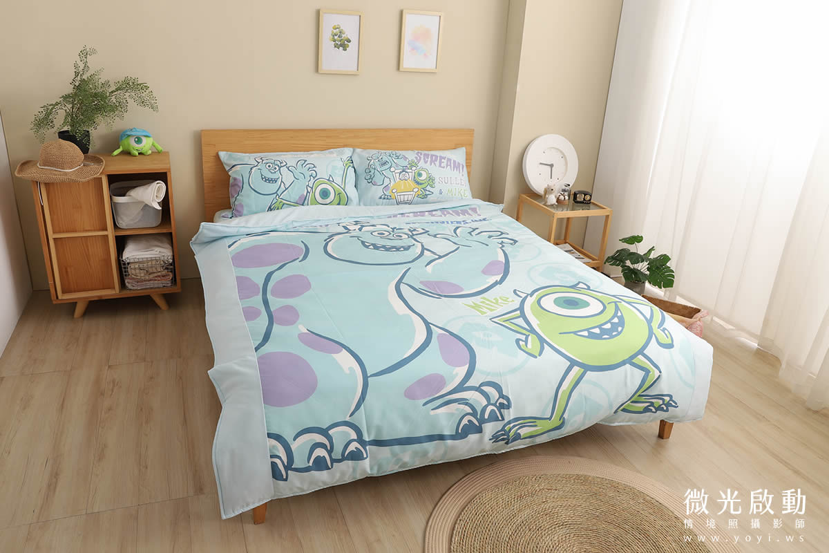寢具商品攝影｜藍色系植卉圖騰雙人床包居家情境攝影 11