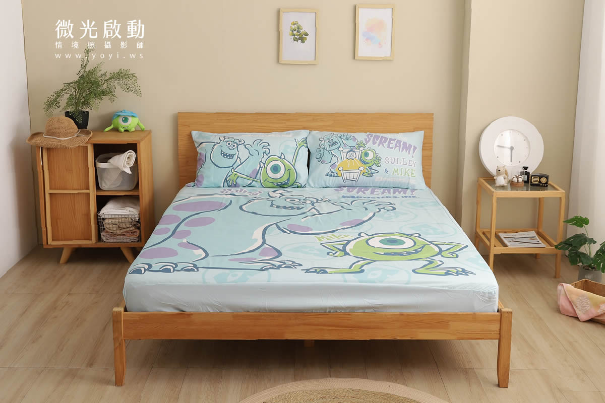 寢具商品攝影｜藍色系植卉圖騰雙人床包居家情境攝影 25