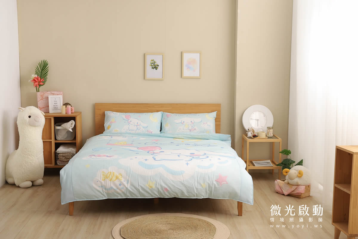 寢具商品攝影｜藍色系植卉圖騰雙人床包居家情境攝影 41